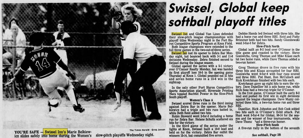 Swissel Inn - Aug 1981 Article On Softball